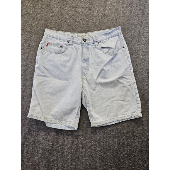 VINTAGE Bugle Boy Shorts Mens 34 Blue Light Wash Denim Dad Jorts - Picture 2 of 9